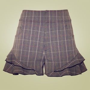 Derek Lam 10 Crosby Ruffled Plaid Shorts